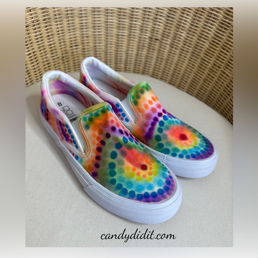 New Handmade Candy Did It!  Psychedelic Tie Dye Dot Kick Sneakers Size 8